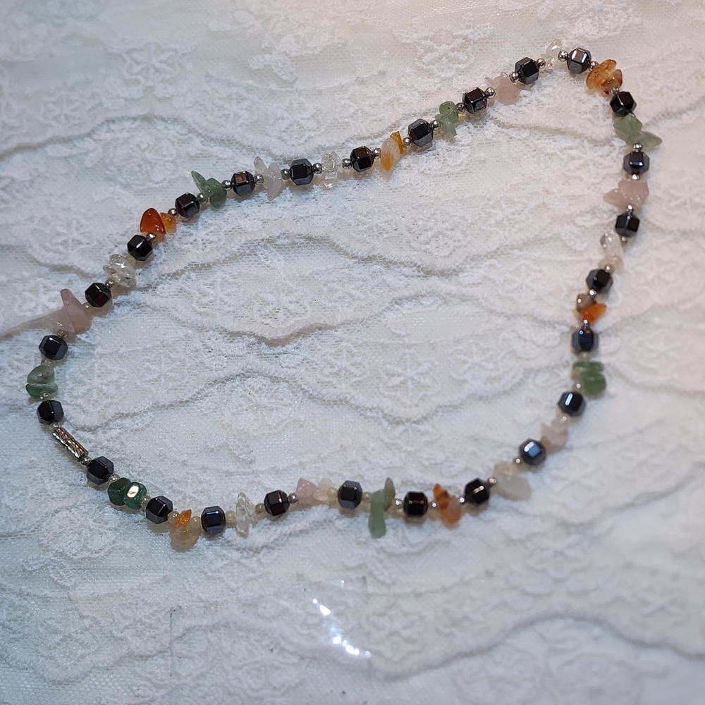 Vintage Multicolor Beaded Gemstone Necklace With Barrel Clasp